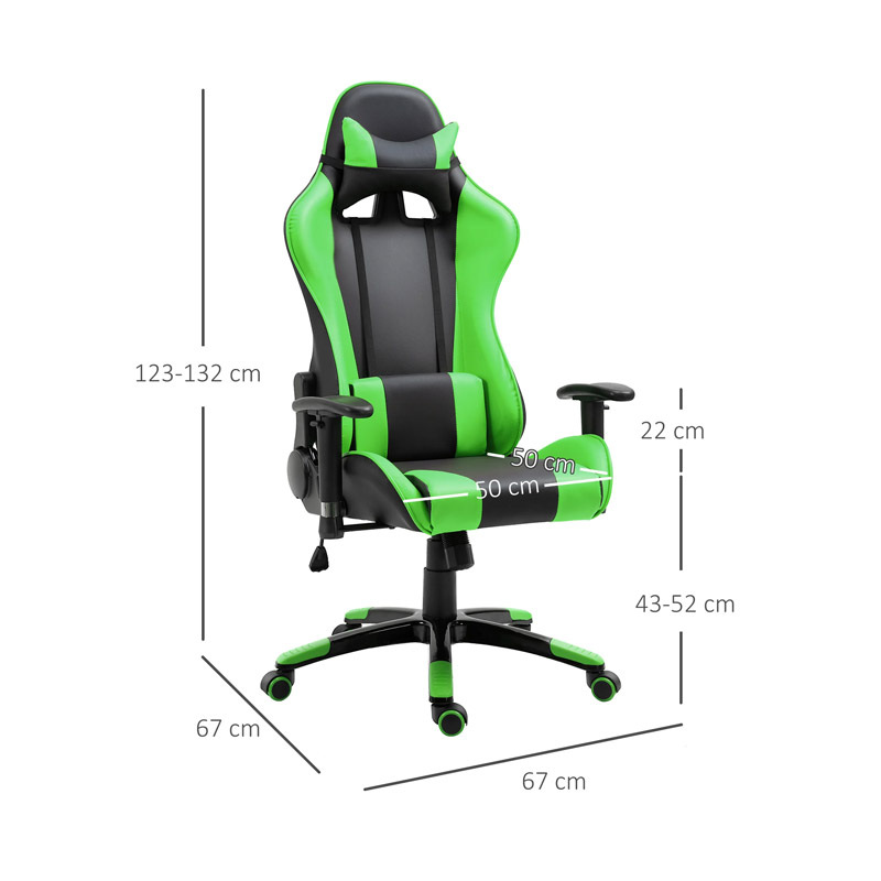 Καρέκλα Gaming 67 x 67 x 123-132 cm Χρώματος Πράσινο HOMCOM 921-037GN