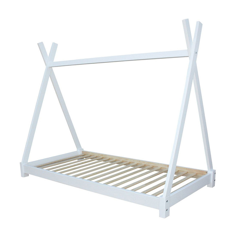 Παιδικό Ξύλινο Κρεβάτι Σκηνή Tipi 146 x 74.5 x 140 cm Χρώματος Λευκό Hoppline HOP1001084-2