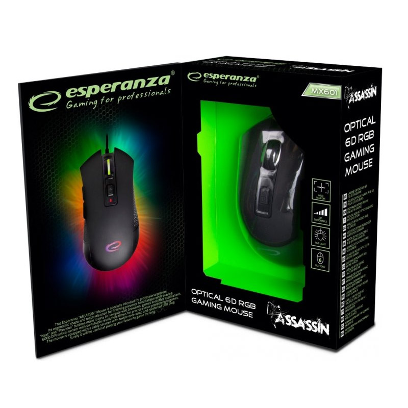 Ενσύρματο Οπτικό Ποντίκι Gaming με 6 Πλήκτρα USB 3200 DPI Assassin Esperanza EGM601
