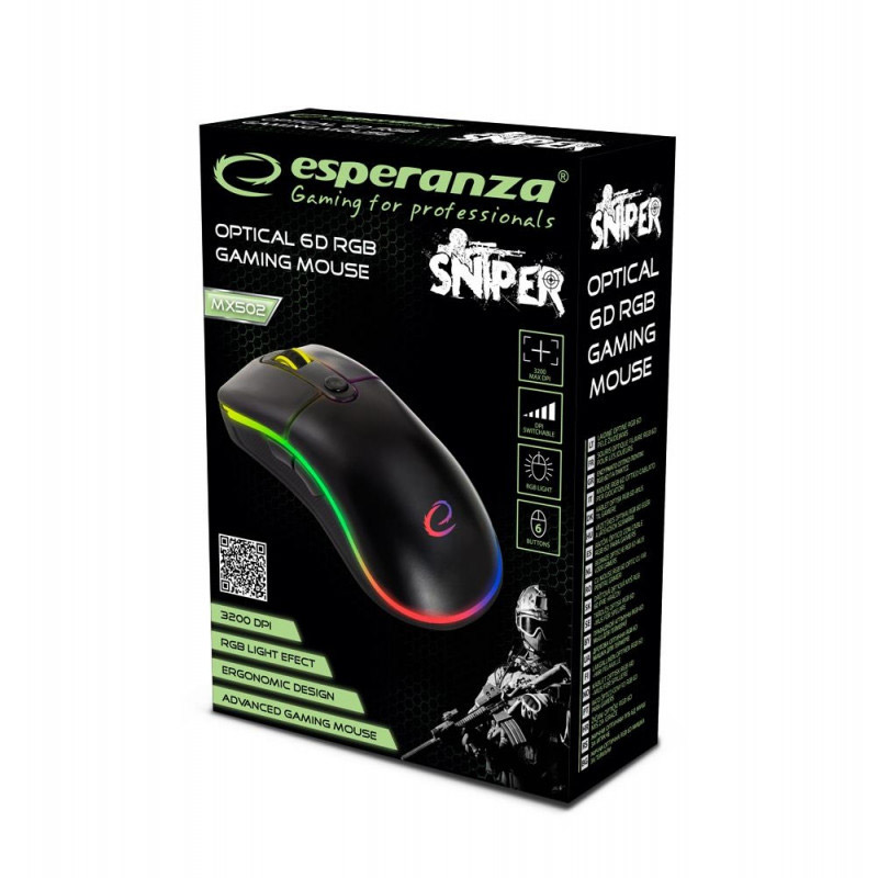 Ενσύρματο Οπτικό Ποντίκι Gaming με 6 Πλήκτρα USB 3200 DPI Sniper Esperanza EGM502