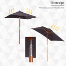 Outsunny Tilting Garden Umbrella 2x1,5m, 6 πηχάκια, Ξύλινο κοντάρι και άνοιγμα με σχοινί, Σκούρο Γκρι