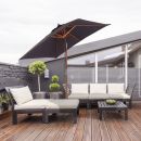 Outsunny Tilting Garden Umbrella 2x1,5m, 6 πηχάκια, Ξύλινο κοντάρι και άνοιγμα με σχοινί, Σκούρο Γκρι