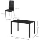 Σετ Τραπέζι Homcom από μέταλλο και γυαλί με 4 επενδυμένες καρέκλες για κουζίνα ή τραπεζαρία μαύρο
