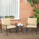 Σετ κήπου Rattan με 2 πολυθρόνες με μαξιλάρια και στρογγυλό γυάλινο τραπέζι, μπεζ