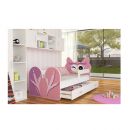 Ξύλινο Παιδικό Μονό Κρεβάτι με Στρώμα και 1 Συρτάρι 163 x 85 cm Χρώματος Ροζ Owl SPM JAN-BED160-2-O