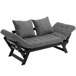 Homcom καναπέ-κρεβάτι σεζλόνγκ σε μαύρο λινό ύφασμα βελανιδιάς και γκρι ανθρακί L164 * D66 * H81cm