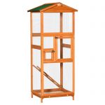 PawHut 165cm Ψηλό Ξύλινο Υπαίθριο Κλουβί πουλιών με 2 Πόρτες και Τραβηγμένο Δίσκο, Πορτοκαλί