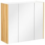 kleankin Ντουλάπα καθρέφτη μπάνιου 3 Πόρτες με Ρυθμιζόμενα Ράφια, 68x22x60cm, Λευκό