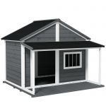 PawHut Outdoor Dog Kennel με Βεράντα, Παράθυρο και Αδιάβροχη Οροφή, 124x112x105cm, Γκρι
