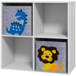 ZONEKIZ Παιδικό ράφι παιχνιδιών με 4 θήκες και δοχεία, 61,8x29,9x61,8 cm, Λευκό