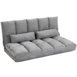 HOMCOM Πτυσσόμενος καναπές δαπέδου με ανακλινόμενη πλάτη και μαξιλάρια 7 επιπέδων, 130x73x60cm ανοιχτό γκρι
