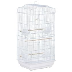 PawHut Bird Cage with Perches, Swing and Bowls, Metal and Plastic Aviary, 46,5x35,5x92cm, Λευκό