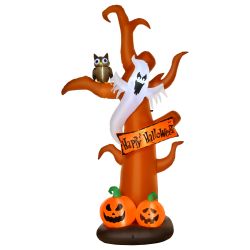 Φουσκωτό Διακοσμητικό Δέντρο Halloween Κουκουβάγια- Φάντασμα με Κολοκύθες και Φώτα LED 156 x 107 x 274 cm HOMCOM 844-396V90