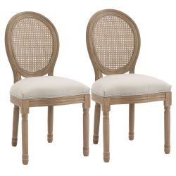 HOMCOM Σετ 2 καρέκλες σαλονιού σε στυλ Vintage με διάτρητη πλάτη, σε ξύλο και ύφασμα, 49x56x96cm - Λευκό