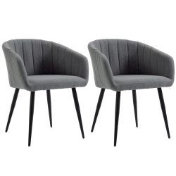 HOMCOM Σετ 2 Μοντέρνες Επενδυμένες Καρέκλες με Υφασμάτινη Ταπετσαρία, Σαλόνι και ξαπλώστρες με πόδια - Σκούρο Γκρι