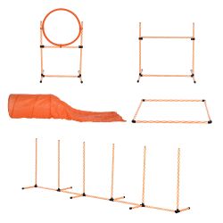 PawHut Dog Agility Tool Set Complete Course 5 Pieces Slalom, Obstacle and Tunnel, Πορτοκαλί