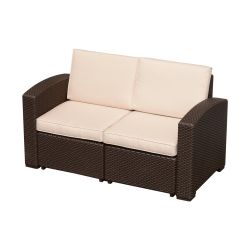 Outsunny 2θέσιος καναπές σε PE Rattan με μαξιλάρια, καφέ, 141x71x75cm