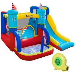 Outsunny 4-σε-1 Bouncy Castle για παιδιά 3-8 ετών, τσουλήθρα και πισίνα, 265x260x200 cm