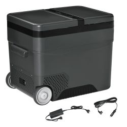 Outsunny Φορητό Ηλεκτρικό Ψυγείο 45L με τηλεσκοπική λαβή και τροχούς, 12 / 24V DC και 110 / 240V AC Μικρό ψυγείο, για αυτοκίνητα και φορτηγά