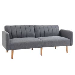 HOMCOM 2θέσιος καναπές-κρεβάτι με ανακλινόμενη πλάτη, υφασμάτινο κάλυμμα και ξύλινα πόδια - γκρι