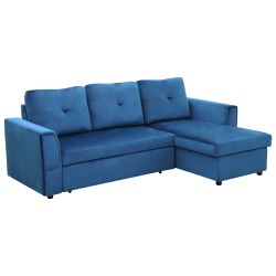 HOMCOM 3θέσιος γωνιακός καναπές-κρεβάτι με βελούδινη ταπετσαρία, σεζλόνγκ με μονάδα αποθήκευσης, 232x141x85cm - Μπλε