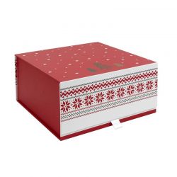 Χάρτινο Χριστουγεννιάτικο Κουτί Δώρου 25 x 25 x 12 cm Χρώματος Κόκκινο Party Time DI9067