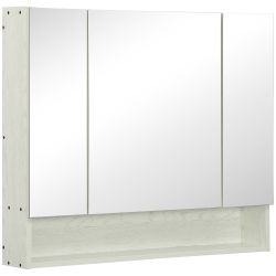 kleankin Ντουλάπα καθρέφτη μπάνιου με ρυθμιζόμενα ράφια, 3 πόρτες και μπουφέδες, 90x15x75cm