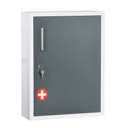 Ντουλάπι φαρμάκου kleankin με 3 ράφια και κλειδαριά με κλειδιά, ντουλάπι φαρμάκου από ατσάλι, 40x15x53,5 cm, λευκό και γκρι