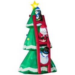 Φουσκωτό Χριστουγεννιάτικο Δέντρο Outsunny με Άγιο Βασίλη και φωτάκια LED, Περιλαμβάνεται φουσκωτό, 162x125x247cm