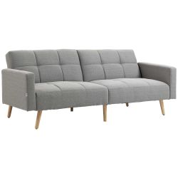 HOMCOM Διπλός καναπές-κρεβάτι με αναπνέον ύφασμα λινό εφέ και ρυθμιζόμενη πλάτη, 205x95x80 cm, γκρι