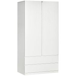 Ντουλάπα HOMCOM Λευκή μοριοσανίδα με κρεμάστρα ρούχων και 2 συρόμενα συρτάρια για υπνοδωμάτια, 100x60x200 cm