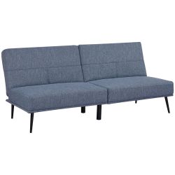 HOMCOM μονός καναπές-κρεβάτι με ρυθμιζόμενη πλάτη και ταπετσαρία σε λινό ύφασμα, γαλάζιο και μαύρο