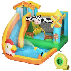 Φουσκωτό παιχνίδι Outsunny για παιδιά 3-8 ετών με θέμα φάρμα με τσάντα, 11 πονταρίσματα και μπαλώματα, 350x275x220 cm