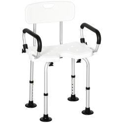 Καρέκλα ντους HOMCOM για ηλικιωμένους, ανάπηρους και έγκυες γυναίκες με επένδυση σχήματος U, 54x52x70-82 cm, λευκό