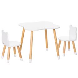HOMCOM Σετ τραπέζι και 2 καρέκλες για παιδιά σε σχήμα ξύλινης αρκούδας, γκρι