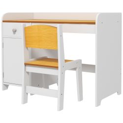Σχολικό γραφείο και καρέκλα ZONEKIZ για παιδιά 3-6 ετών με λευκό ξύλινο συρτάρι και ντουλάπι