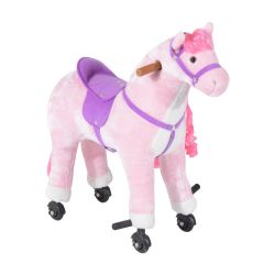 Κουνιστό Άλογο HOMCOM για παιδιά 3+ ετών με 4 ρόδες, ρεαλιστικούς ήχους και υποπόδιο, 65x28x75 cm, ροζ