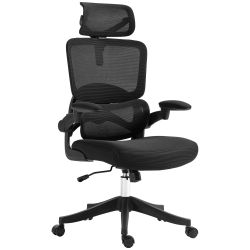 Καρέκλα γραφείου ρυθμιζόμενο ύψος Vinsetto με κλίση και οσφυϊκή υποστήριξη, 62x58x120-133 cm, Μαύρο