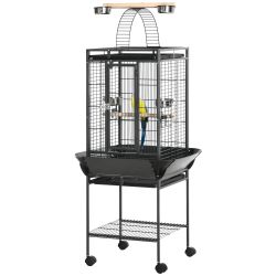 PawHut Budgie Cage with 2 Perches and Arched Ladder, Ατσάλι, 62,5x62,5x156 cm, Γκρι