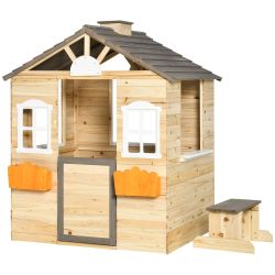Outsunny Little House για Παιδιά 3-7 ετών με 2 παράθυρα με θήκη για γλάστρα και πάγκο, σε ξύλο ελάτης και PP, 113Lx94x134,5 cm