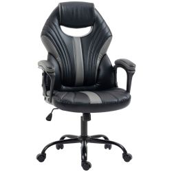 Καρέκλα γραφείου Vinsetto Gaming Style από ψεύτικο δέρμα με λειτουργία λικνίσματος, 63x68x105-113cm, Μαύρο και Γκρι