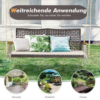 Costway  Διθέσια Κρεμαστή Κούνια Βεράντας από Ρατάν με Άνετο Μαξιλά...