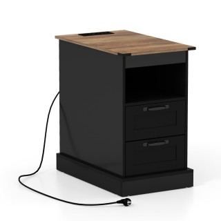 Costway Μαύρο Κομοδίνο με Σταθμό Φόρτισης, Λεπτός Πλαϊνός Τραπεζάκι...