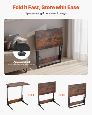 VEVOR Πτυσσόμενο Τραπεζάκι C για Καναπέ με Μεταλλικό Σκελετό, Καφέ,...