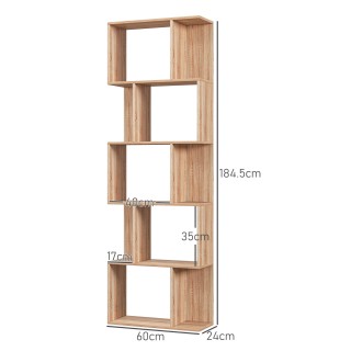 HOMCOM  Φορητή Βιβλιοθήκη από Ξύλο με 5 Ράφια και Διαχωριστικό, 60x...