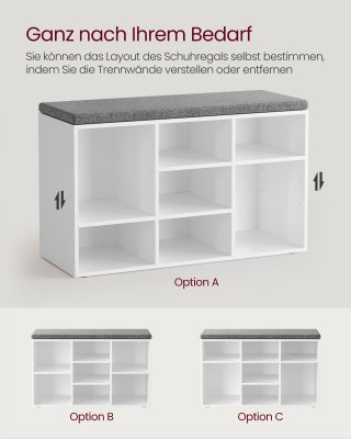 Πάγκος Παπουτσιών VASAGLE με Μαξιλάρι, Λευκός/Γκρι Πάγκος Παπουτσιών VASAGLE με Μαξιλάρι, Λευκός/Γκρι