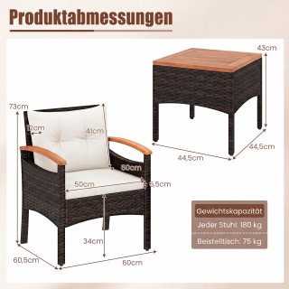 Costway Σετ καθιστικού 3 τεμαχίων από ρατάν με 2 πολυθρόνες, 1 βοηθ...