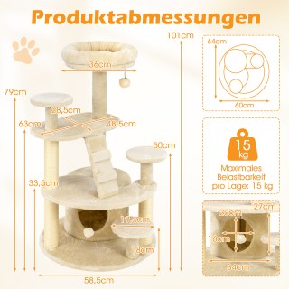Costway Πύργος γάτας για ενήλικες γάτες, πολυεπίπεδος ονυχοδρόμιο μ...