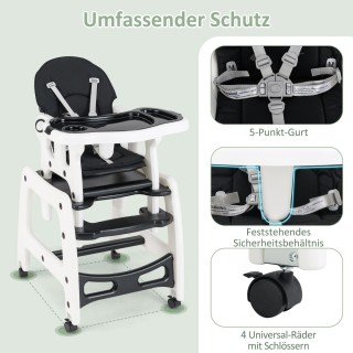 Costway Πολυλειτουργική Μαύρη Καρέκλα Μωρού 3 σε 1 BB5604BK