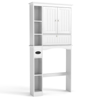 Costway Λευκό Ξύλινο Ντουλάπι Μπάνιου με 3 Πόρτες και Ρυθμιζόμενα Ρ...